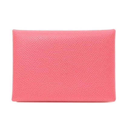 Hermes Calvi Duo Rose Azalea Silver Card Case Epsom