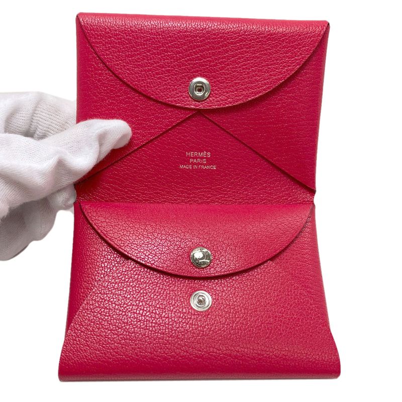 Hermes Calvi Duo Rose Silver Card Case Chevre Sham Kira