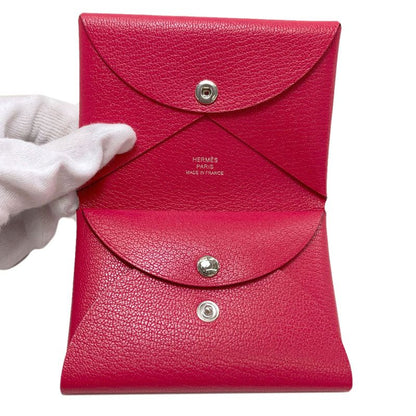 Hermes Calvi Duo Rose Silver Card Case Chevre Sham Kira