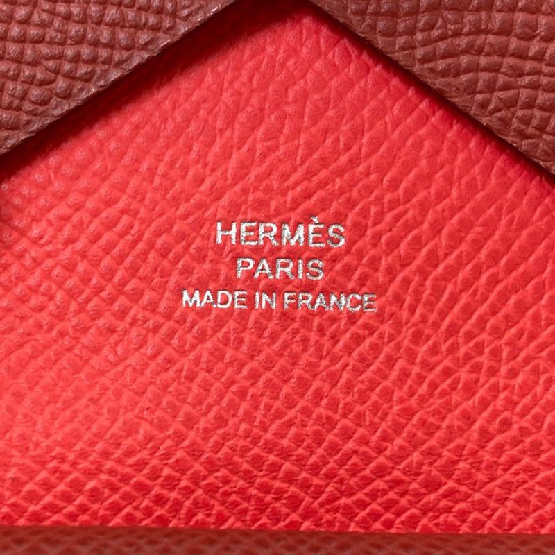 Hermes Calvi Duo Verso Silver Card Case Calf