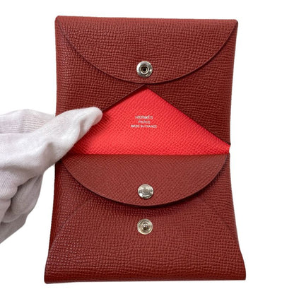 Hermes Calvi Duo Verso Silver Card Case Calf