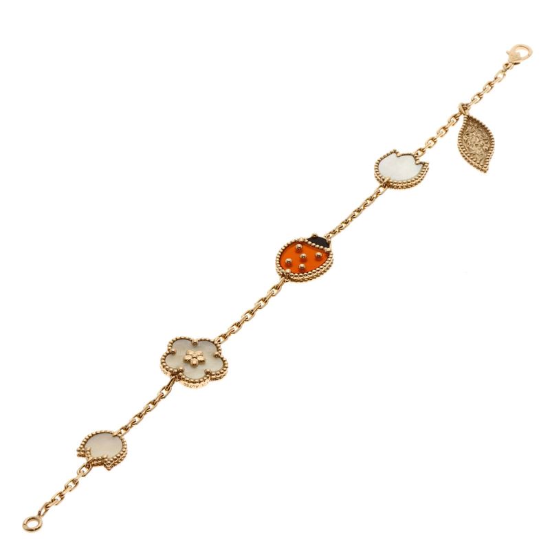 Van Cleef & Arpels Lucky Spring Onyx Carnelian Shell Bracelet 18k Pink Gold