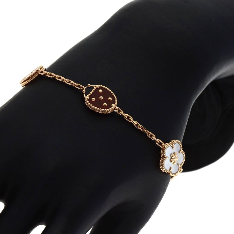 Van Cleef & Arpels Lucky Spring Onyx Carnelian Shell Bracelet 18k Pink Gold