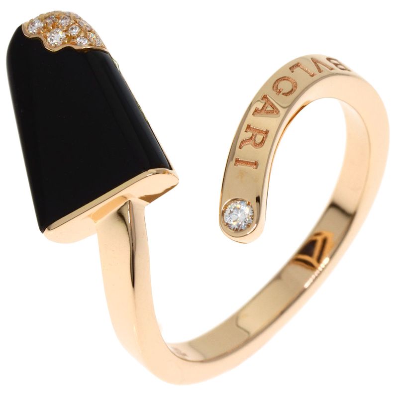 Bvlgari Gelati Onyx Diamond 54 Ring 18k Pink Gold