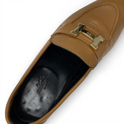Hermes Paris Loafers Shoes Leather Natural Gold Hhardware Moccasins