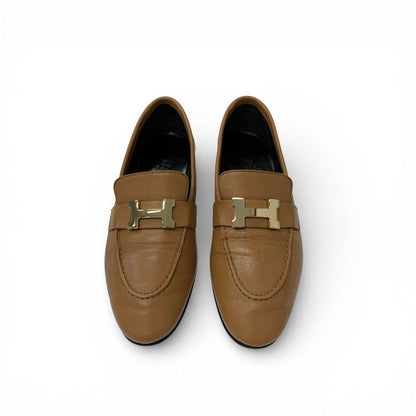 Hermes Paris Loafers Shoes Leather Natural Gold Hhardware Moccasins