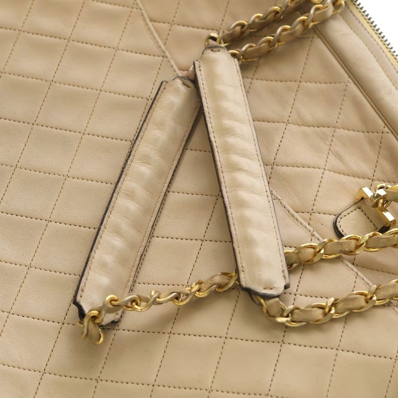 Chanel Quilted 35 Chain Shoulder Bag Beige Leather Gold