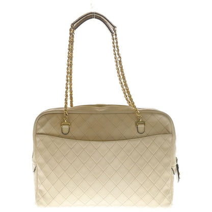 Chanel Quilted 35 Chain Shoulder Bag Beige Leather Gold