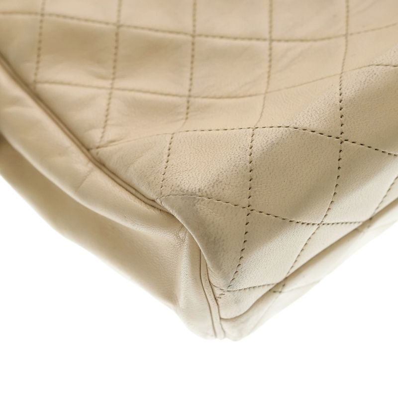 Chanel Quilted 35 Chain Shoulder Bag Beige Leather Gold