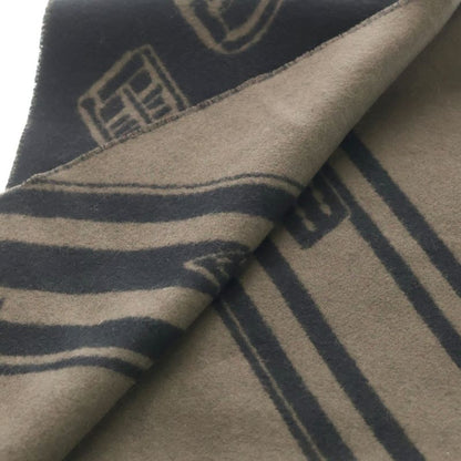 Hermes Zigzag Sangles Fringe Scarf Shawl Cashmere Dark Brown