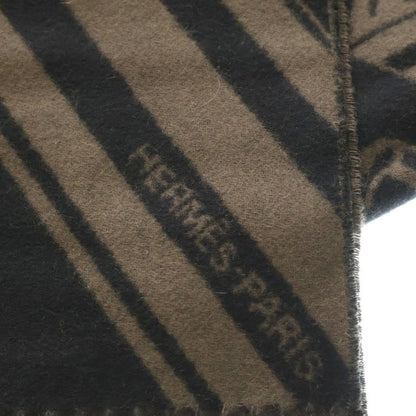Hermes Zigzag Sangles Fringe Scarf Shawl Cashmere Dark Brown