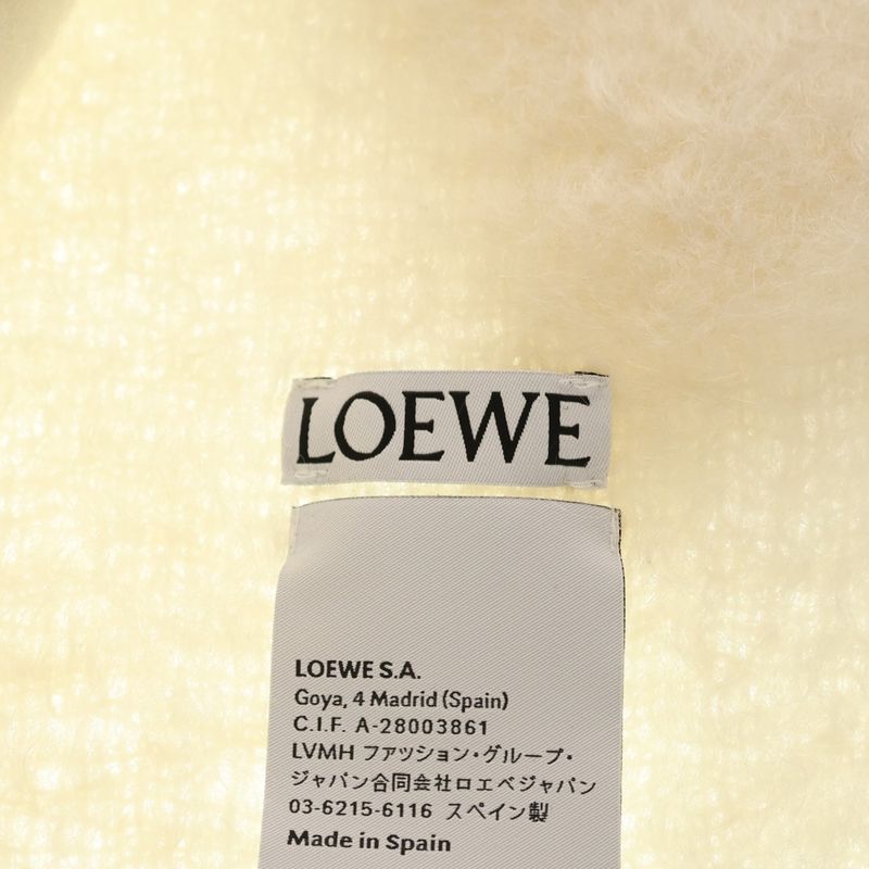 Loewe Logo Leather Patch Fringe Scarf White