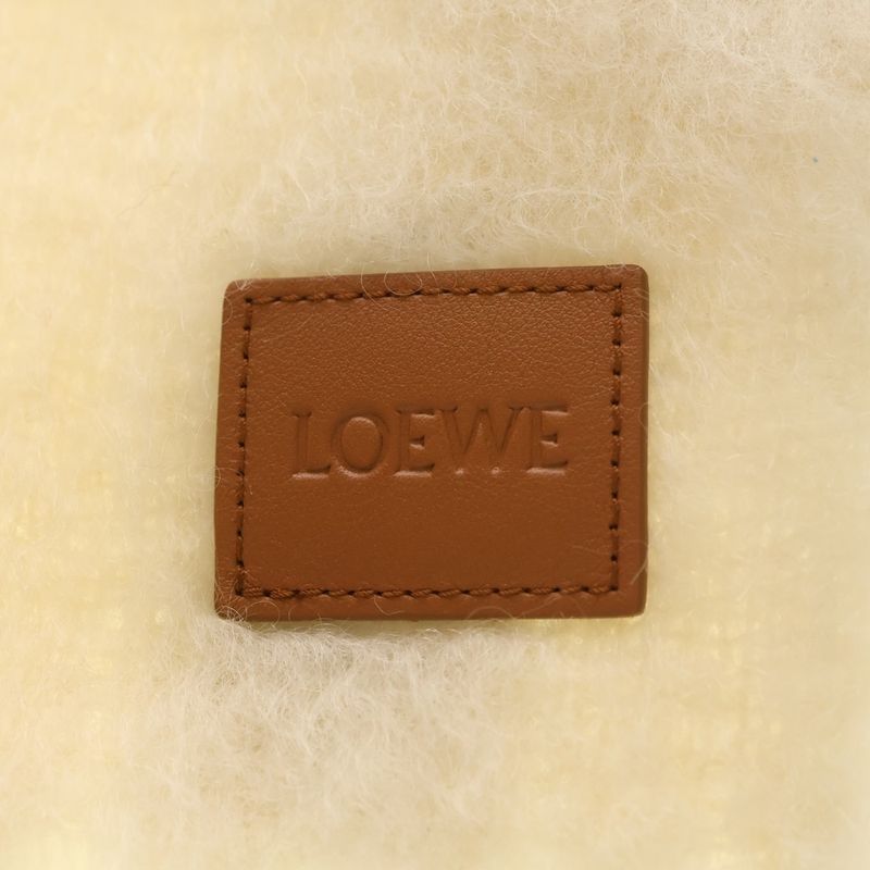Loewe Logo Leather Patch Fringe Scarf White