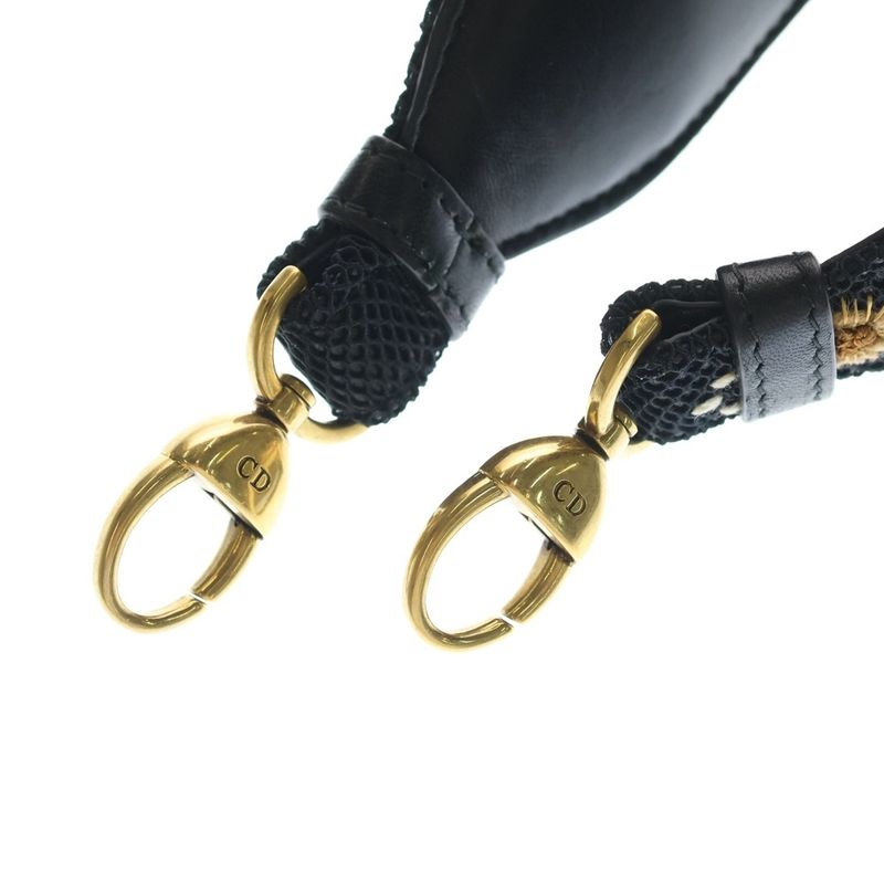 Dior Shoulder Strap Flower Motif Embroidery Black Gold