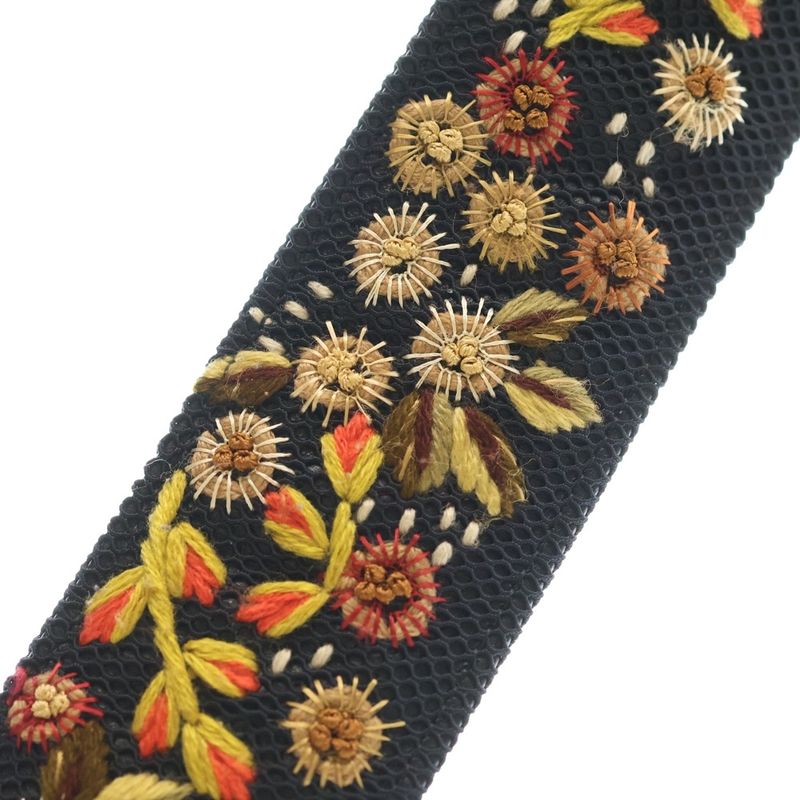 Dior Shoulder Strap Flower Motif Embroidery Black Gold