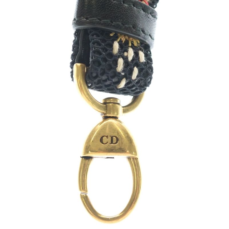 Dior Shoulder Strap Flower Motif Embroidery Black Gold