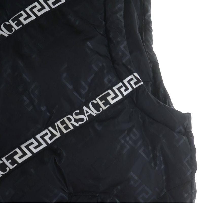 Versace Logo Tape Zip Up Down Vest Black