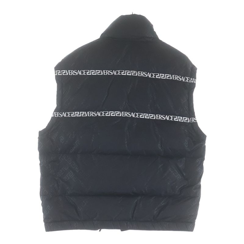 Versace Logo Tape Zip Up Down Vest Black