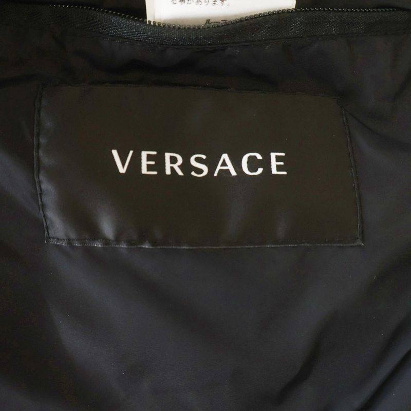 Versace Logo Tape Zip Up Down Vest Black
