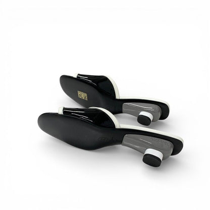 Chanel Sandals Shoes Patent Black White Logo Mule