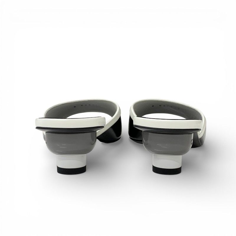 Chanel Sandals Shoes Patent Black White Logo Mule