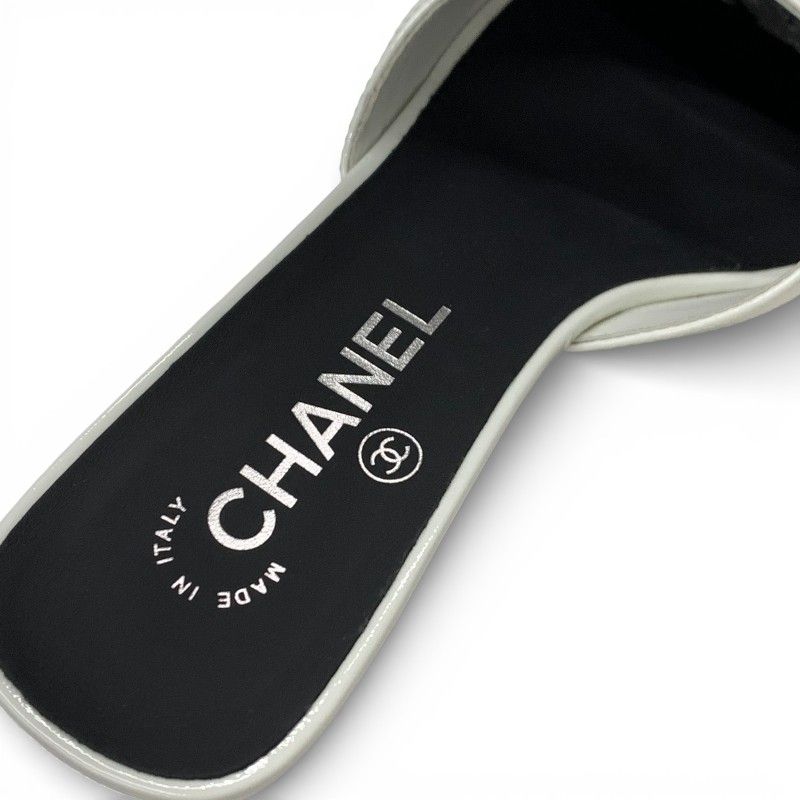 Chanel Sandals Shoes Patent Black White Logo Mule