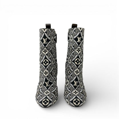 Louis Vuitton Silhouette Line Monogram Boots Short Shoes Fabric Black White