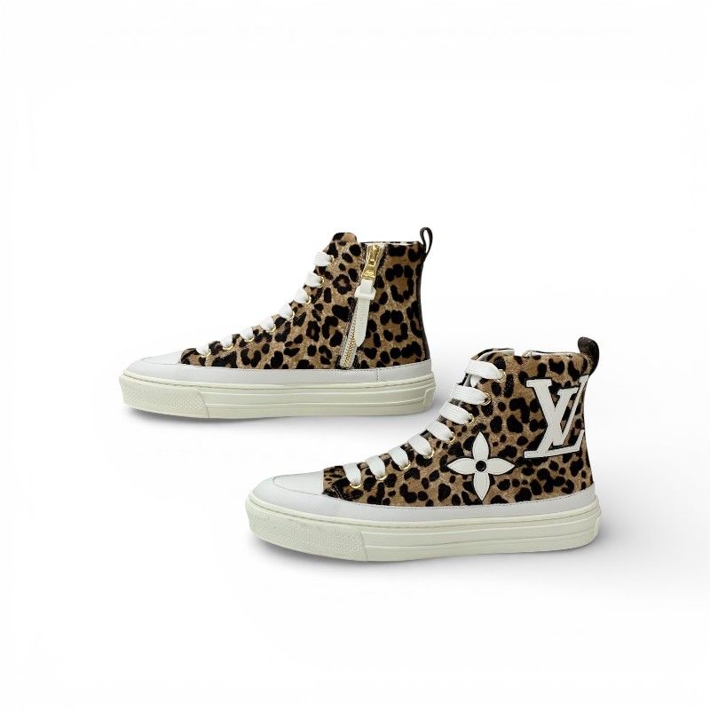 Louis Vuitton Stella Line Monogram Sneakers Shoes Calf Hair Leather Brown White