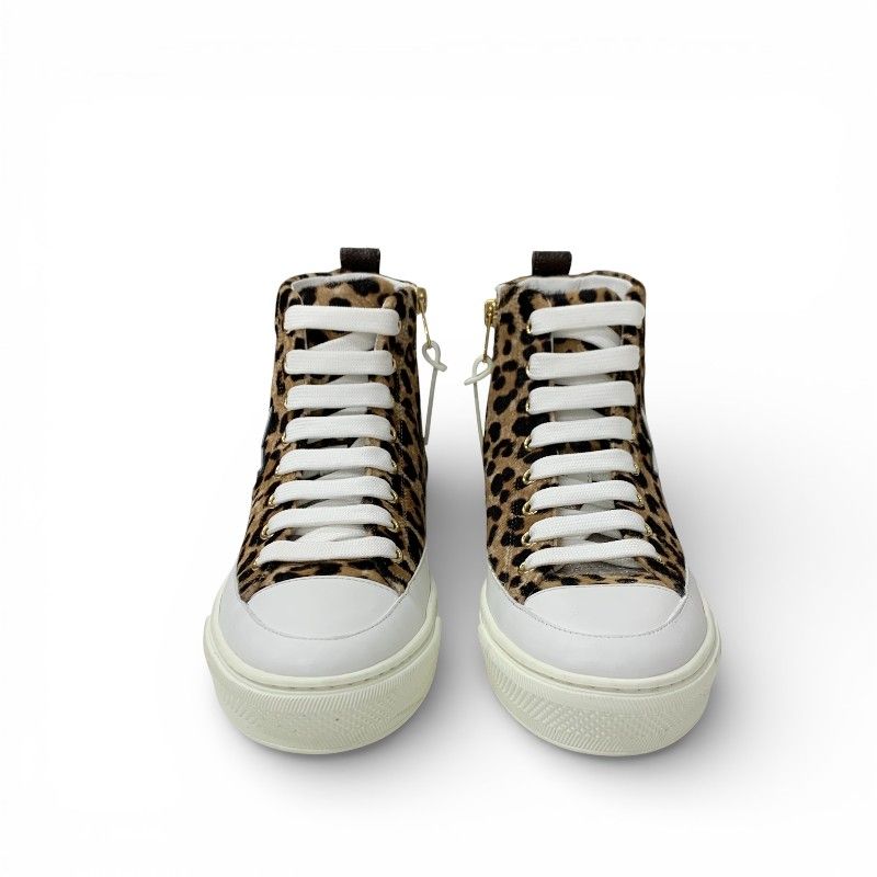 Louis Vuitton Stella Line Monogram Sneakers Shoes Calf Hair Leather Brown White