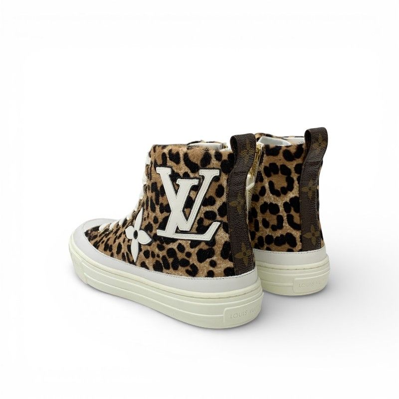 Louis Vuitton Stella Line Monogram Sneakers Shoes Calf Hair Leather Brown White