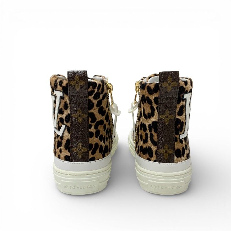 Louis Vuitton Stella Line Monogram Sneakers Shoes Calf Hair Leather Brown White