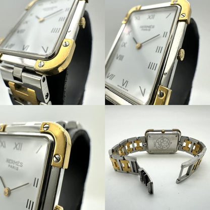 Hermes Croajour Watch with Extra Frames Quartz SS Silver Gold Vintage