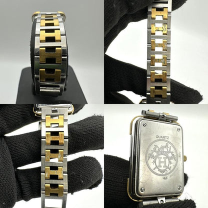Hermes Croajour Watch with Extra Frames Quartz SS Silver Gold Vintage