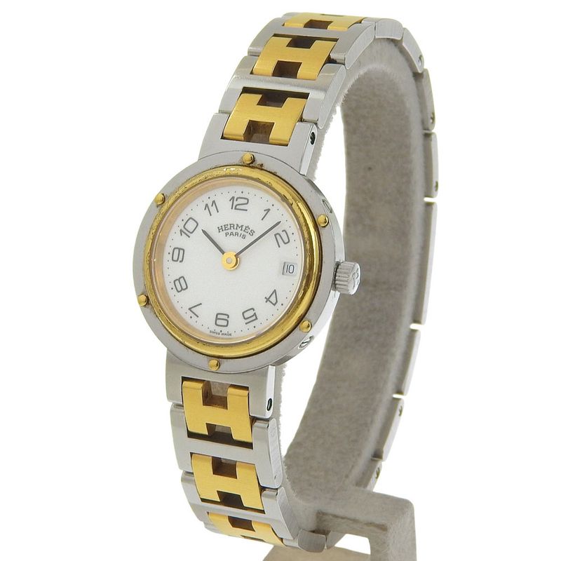 Hermes Clipper Stainless Steel Quartz Analog Display White Dial Watch