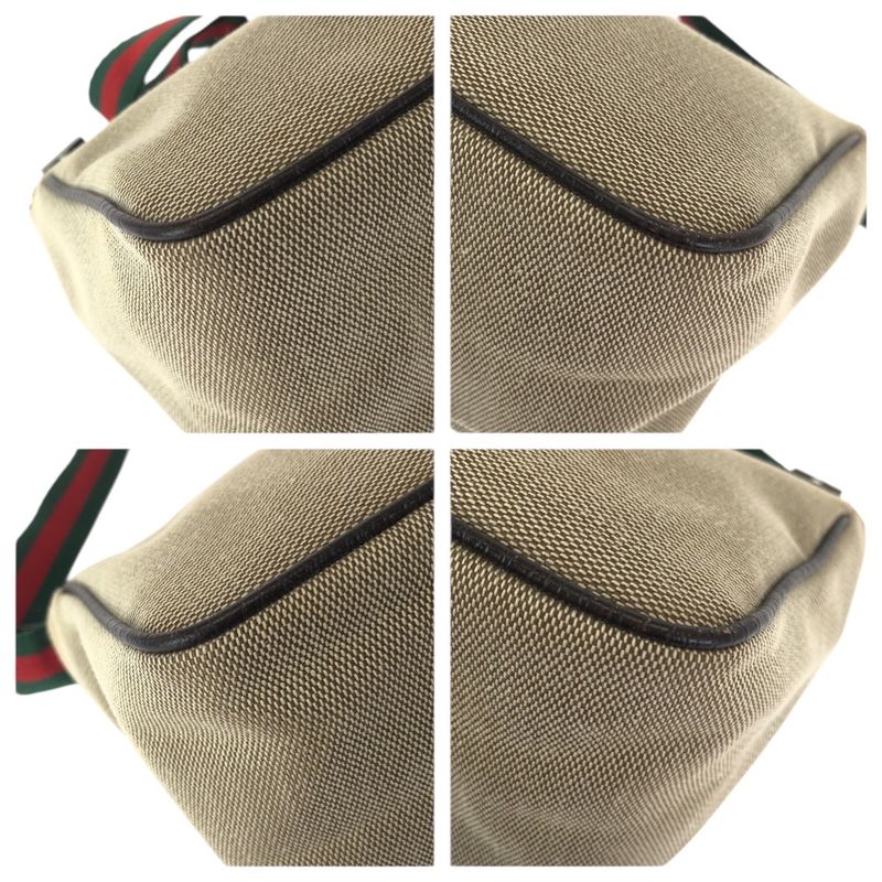Gucci Sherry Line Beige Silver Canvas Leather Handbag Pouch