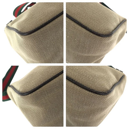 Gucci Sherry Line Beige Silver Canvas Leather Handbag Pouch