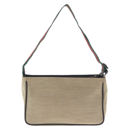Gucci Sherry Line Beige Silver Canvas Leather Handbag Pouch