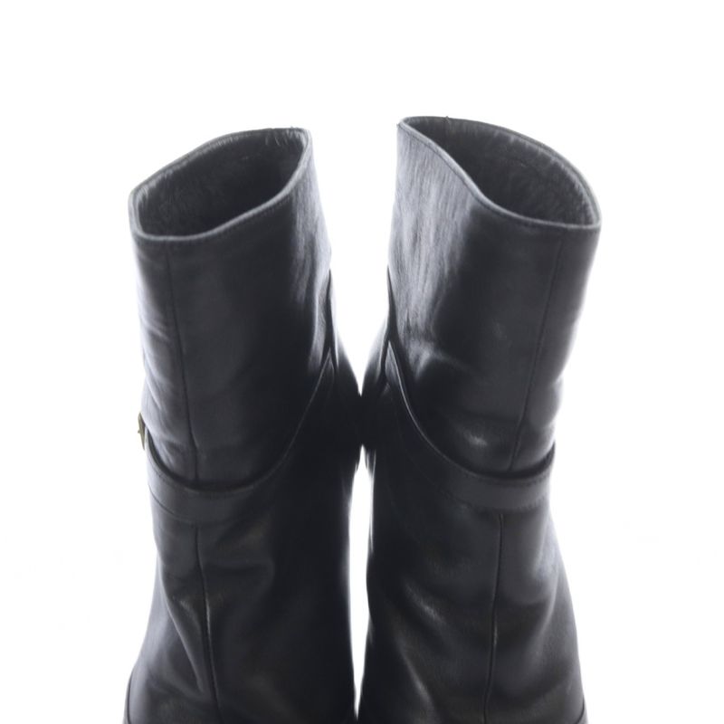 Saint Laurent Yves Short Boots Leather Pin Heel 35 Black