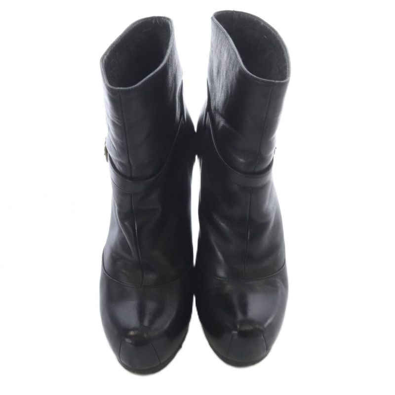Saint Laurent Yves Short Boots Leather Pin Heel 35 Black