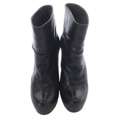 Saint Laurent Yves Short Boots Leather Pin Heel 35 Black