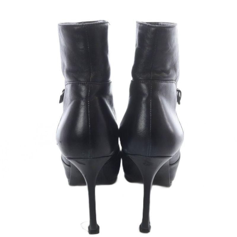 Saint Laurent Yves Short Boots Leather Pin Heel 35 Black