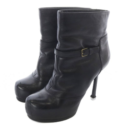 Saint Laurent Yves Short Boots Leather Pin Heel 35 Black