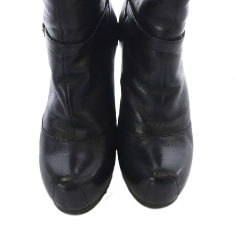 Saint Laurent Yves Short Boots Leather Pin Heel 35 Black