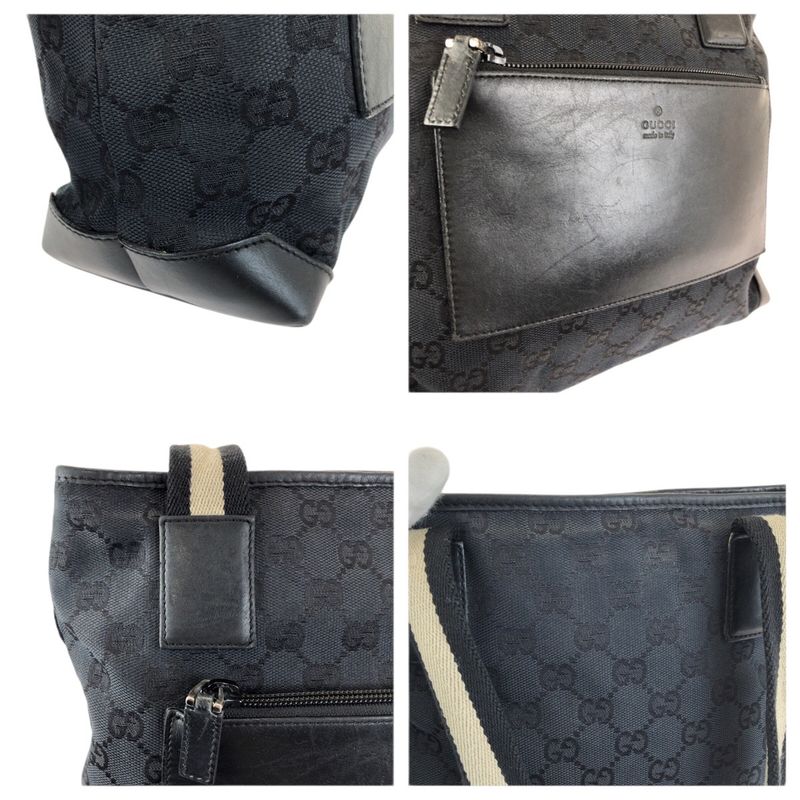 Gucci Black Silver GG Canvas Leather 019 Tote Shoulder Bag