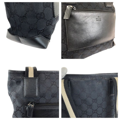Gucci Black Silver GG Canvas Leather 019 Tote Shoulder Bag