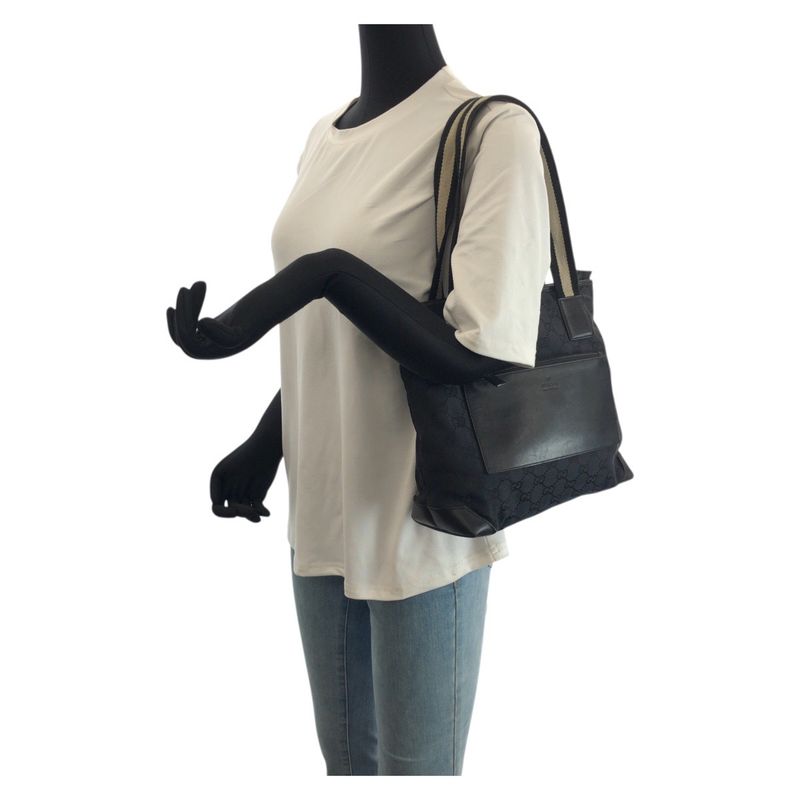 Gucci Black Silver GG Canvas Leather 019 Tote Shoulder Bag