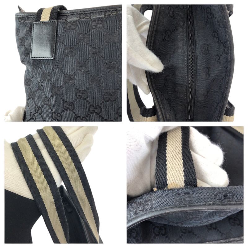 Gucci Black Silver GG Canvas Leather 019 Tote Shoulder Bag