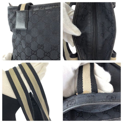 Gucci Black Silver GG Canvas Leather 019 Tote Shoulder Bag