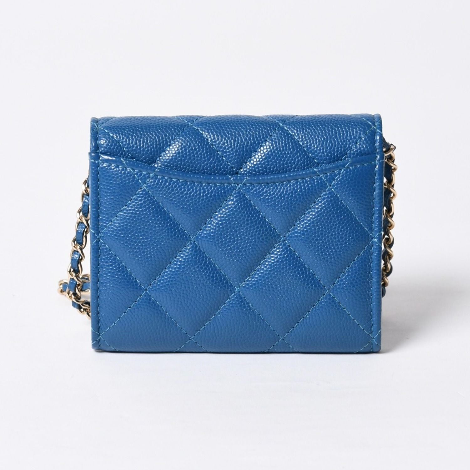 Chanel Chain Wallet Coin Purse CC Logo Caviar Leather Blue — view 2