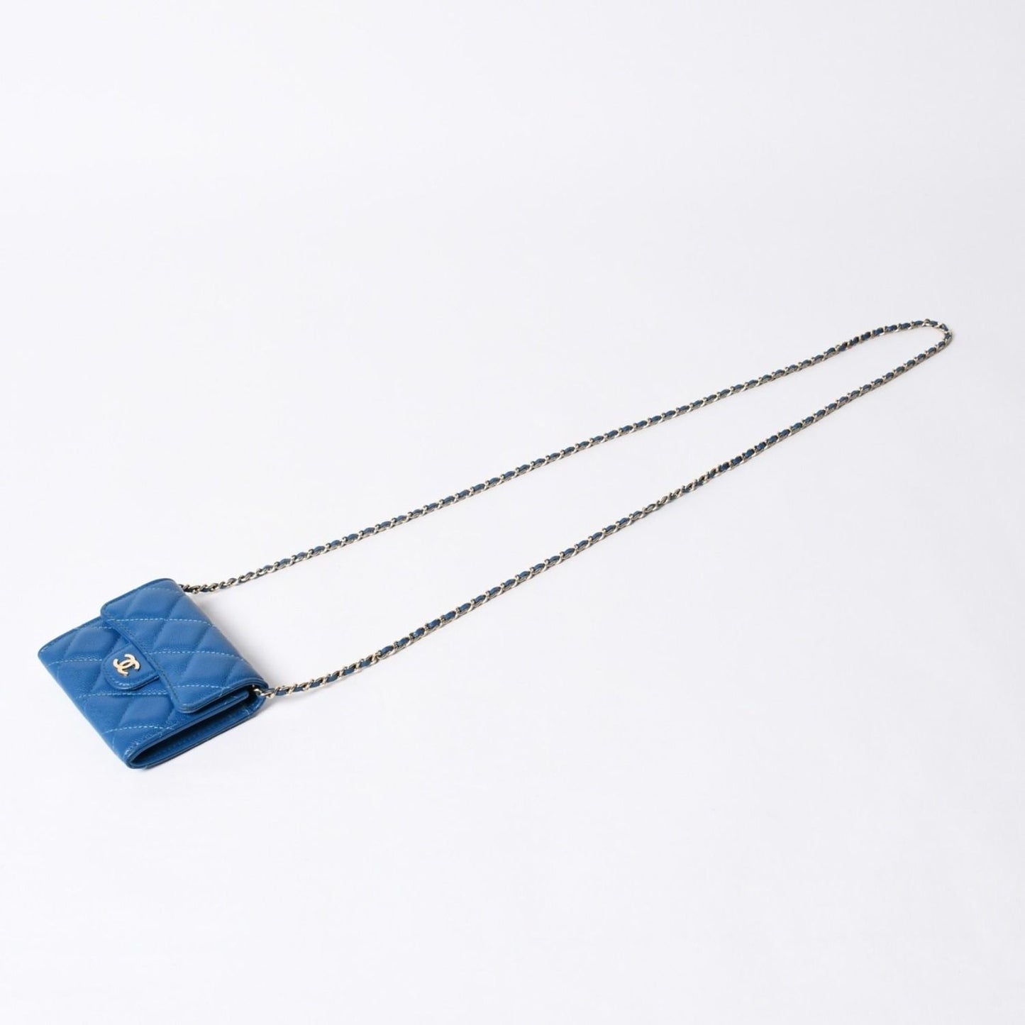 Chanel Chain Wallet Coin Purse CC Logo Caviar Leather Blue — view 3